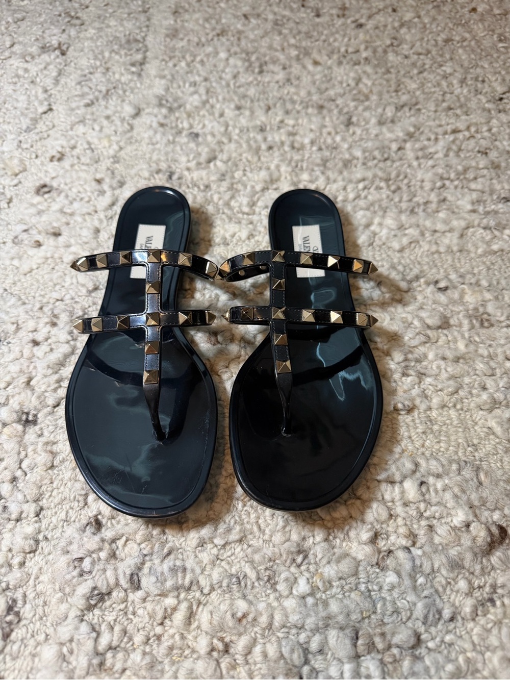 Valentino Black Studded Jelly T-Strap Sandals - Women